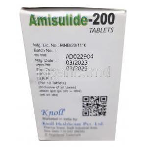 アミスリド 200,アミスルプリド 200 mg, 製造元：Knoll, 箱情報, 製造日, 消費期限