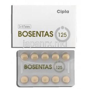 ボセンタス, ボセンタン 125 mg, 製造元：Cipla, 箱, シート
