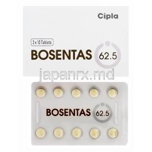 ボセンタス, ボセンタン62.5 mg, 製造元：Cipla, 箱, シート
