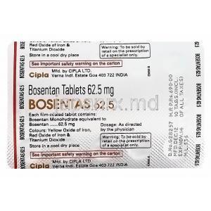 ボセンタス, ボセンタン62.5 mg, 製造元：Cipla,  シート情報