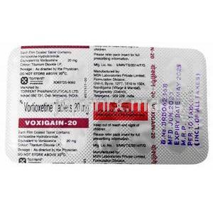 ボクシゲイン-20, ボルチオキセチン 20mg, 100錠, 製造元：Torrent Pharmaceuticals Ltd, シート情報