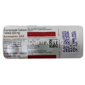 アカンプタス, アカンプロセート 333 mg, 製造元：Intas Pharmaceuticals Ltd, シート情報