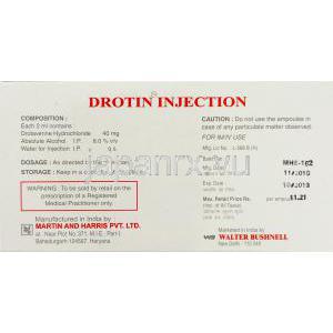 ドロチン Drotin, ドロタベリン 40mg 2ml 注射アンプル (Walter Bushnell) 箱裏面