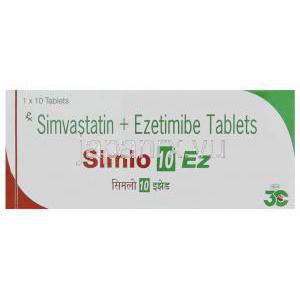 シムロEZ Simlo EZ, バイトリン ジェネリック, エゼチミブ・シンバスタチン合剤 10mg/10mg 錠 (IPCA) 箱