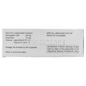 シムボチン EZ Simvotin EZ 20, バイトリン ジェネリック, エゼチミブ・シンバスタチン合剤 10mg/20mg 錠 (Ranbaxy) 