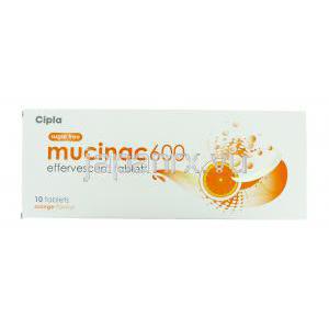 アセチルシステイン , Mucinac 600, 600MG アセチルシステイン ＜砂糖不使用＞発泡錠 (Cipla) 箱