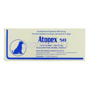 アトペックス Atopex, シクロスポリン Cyclosporine 50mg カプセル (Cipla) 箱