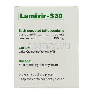 ラミビルS Lamivir S, ラミブジン・スタブジン配合 150mg/30mg 錠 (Cipla) 成分