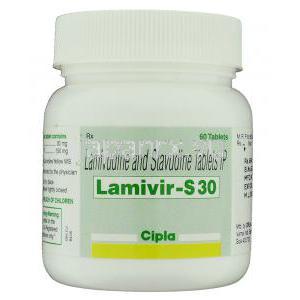 ラミビルS Lamivir S, ラミブジン・スタブジン配合 150mg/30mg 錠 (Cipla) ボトル