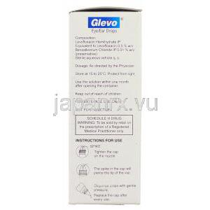 グレボ　Glevo, レボフロキサシン, レボフロキサシン 0.5%  5ml 点鼻 / 眼液 (Majesta) 箱側面・記載情報