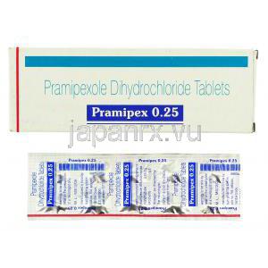 プラミペックス Pramipex, ビ・シフロールジェネリック, プラミペキソール 0.25mg 錠 (Sun Pharma)
