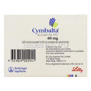 サインバルタ Cymbalta, デュロキセチン塩酸塩 60mg カプセル (Eli Lilly) 製造者情報