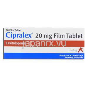 シプラレックス Cipralex, エスシタロプラムシュウ酸塩 20mg 錠 (Lundbeck) 箱