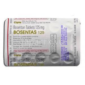 ボセンタス Bosentas, トラクリア ジェネリック, ボセンタン 125mg 錠 (Cipla) 包装裏面