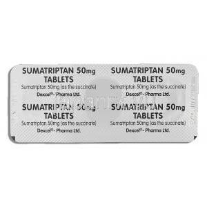 イミグラン ジェネリック, スマトリプタン Sumatriptan 50mg 錠 (Dexcel) 包装裏面