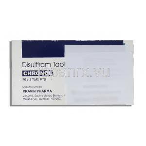 クロノル Chronol, ノックビン原末, ジスルフィラム 500mg 錠 (Pravin Pharma) 箱裏面