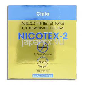 ニコテックス Nicotex, ニコチン 2mg ニコチン代替療法用ガム (Cipla) 箱