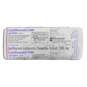 ランゾネート Lanthonate, ホスレノール ジェネリック, 炭酸ランタン 500mg 錠 (Micro Labs) 包装裏面