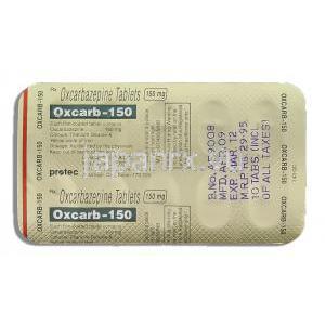 オクスカーブ Oxcarb, トリレプタル ジェネリック, オクスカルバゼピン 150mg 錠 (Protec) 包装裏面