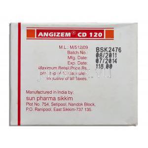 アンジゼム CD Angizem CD, ジルチアゼム XR 12mg （Sun Pharma） 製造者情報