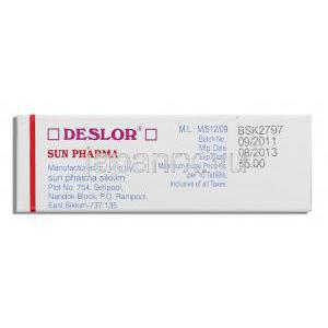 デスロー Deslor, クラリネックス ジェネリック, デスロラタジン 5mg  錠 （Sun Pharma） 製造者情報