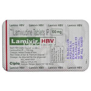 ラミブジン(エピビル/ ゼフィックスジェネリック), Lamivir HBV, 100mg 錠 (Cipla)　包装裏面