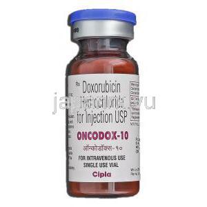 オンコドックス10 Oncodox-10, ドキシル ジェネリック, ドキソルビシン 10mg 注射バイアル (Cipla) ボトル