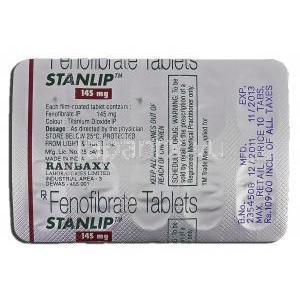 スタンリップ Stanlip, トライコア/	リピディル ジェネリック, フェノフィブラート, 145 mg, 錠 包装