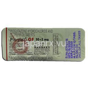 ピオグラーGF Pioglar-GF, アクトス GF ジェネリック, ピオグリタゾン・グリメピリド, 錠 包装裏面