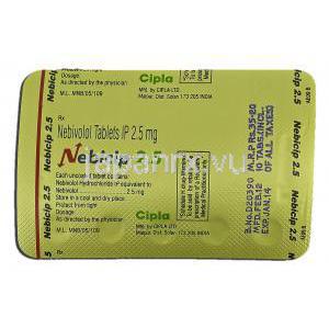 ネビシップ2.5 Nebicip 2.5, ネビレット ジェネリック,ネビボロール 2.5 mg, 錠 包装裏面