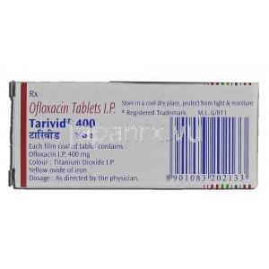 タリビッド400 Tarivid 400, オフロキサシン, 400 mg, 錠 箱裏面