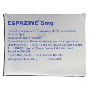 エスパジン Espazine, ステラジン ジェネリック, トリフロペラジン, 5mg, 錠 箱裏面