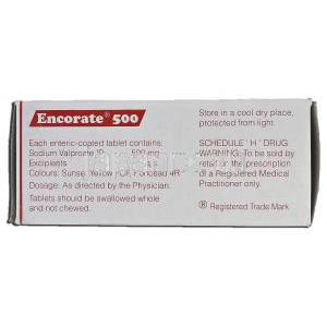 エンコレート500 Encorate 500, デパケン ジェネリック, バルプロ酸, 500mg, 錠 箱記載情報