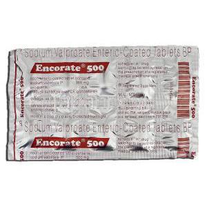 エンコレート500 Encorate 500, デパケン ジェネリック, バルプロ酸, 500mg, 錠 包装
