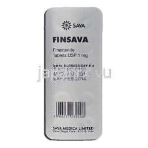 フィンサバ Finsava, フィナステリド 1mg, 錠 包装裏面