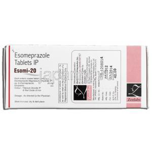 エソミ20 Esomi-20,ネキシウム ジェネリック, エソメプラゾールマグネシウム 20mg 箱裏面