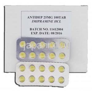 アンイデップ25 Antidep 25, イミドール ジェネリック, イミプラミン 25mg 錠