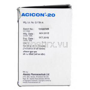 アシコン-20 Acicon-20, ガスター ジェネリック, ファモチジン 20mg, 錠 製造者情報
