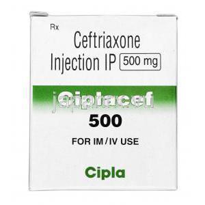 シプラセフ500 Ciplacef 500, ロセフィン ジェネリック, セフトリアキソン, 500 mg, 注射, 箱