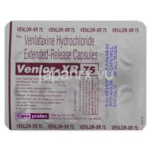 ジェネリック・エフェクサー 、ベンラファクシン75 mg （ ブリスター包装）