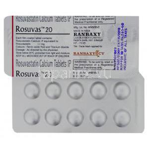 ソルバス Rosuvas, クレストール ジェネリック, ロスバスタチン 20mg 錠 (Ranbaxy) 包装