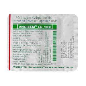  アンジゼム CD 180, ジェネリックカーディゼム　Generic Cardizem XL, 、ジルチアゼム塩酸塩180mg 持続型　