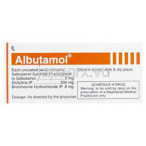 アルブタモール　Albutamol、サルブタモール2mg　エトフィリン200mg　ブロムヘキシン塩酸塩8mg