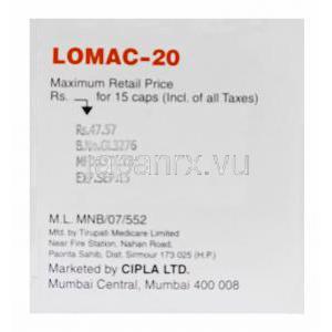 ロマック　LOMAC-20、ジェネリックプリロセック、オメプラゾール20mg 製造会社
