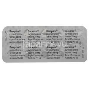 ダラプリム　Daraprim、ピリメタミン　25mg　有効期限　（Aspen社製）