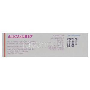 リダジン　Ridazin10、ジェネリックメレリル　Mellari、チオリダジン塩酸塩　10mg　SunPharma製