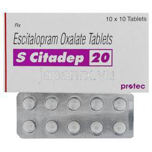 レクサプロ ジェネリック, エスシタロプラム, S-Citadep, 20 mg 錠＆箱