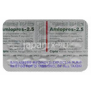 アムロプレス-2.5,  ノルバスク ジェネリック)錠 アムロジヒン　2.5mg 錠　シート販売