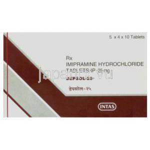 デプソル Depsol, イミドール ジェネリック, イミプラミン塩酸塩 25mg 錠 （Intas）