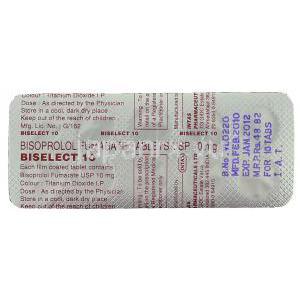 ビセレクト, ビソプロロール  2.5 mg 錠 (Intas) 包装裏面